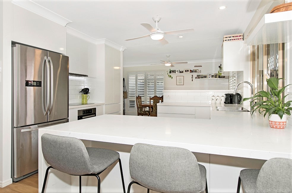 White on White Kitchen Renovation Bald Hills u shaped layout at Modern Kitchens Northside Brisbane