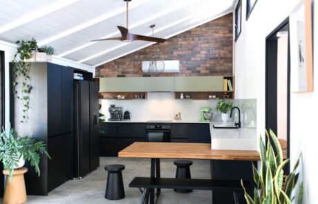 kitchen renovation with build in table coming from the kitchen bench area Brisbane