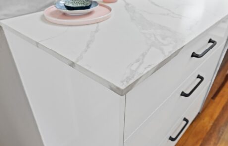 stone benchtop in compact kitchen renovation brisbane